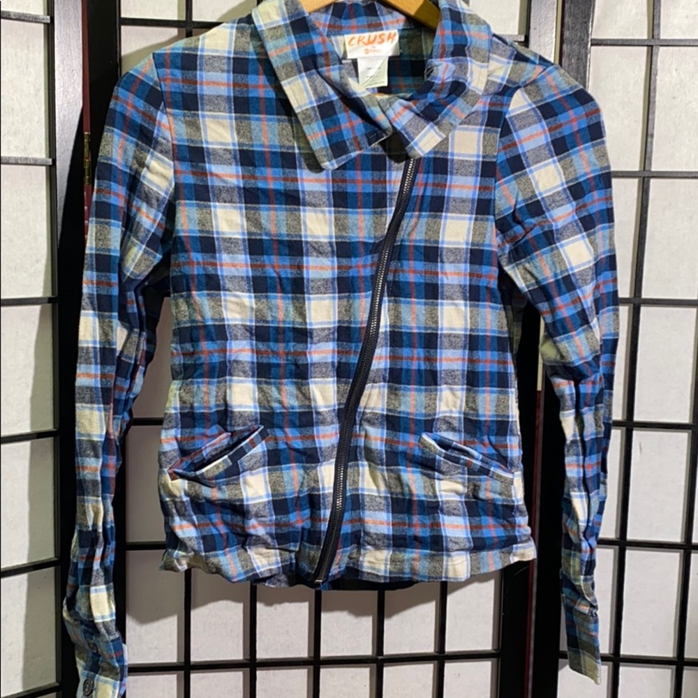 Crush ABC Family Blue Plaid Flannel Zip Up. Sz S